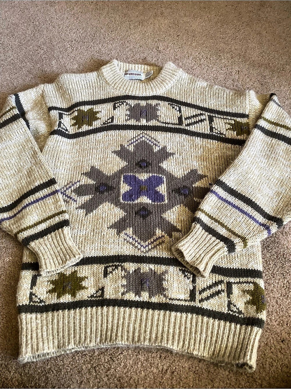 McGregor Vintage Fair Isle Pullover Sweater Cream Aztec Pattern size Large